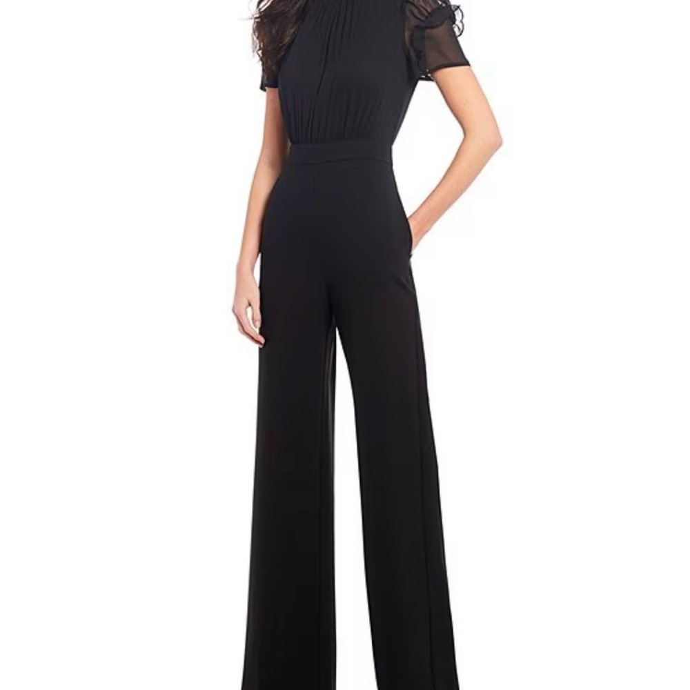 Vince Camuto Black Sheer Ruffle Sleeve Jumpsuit